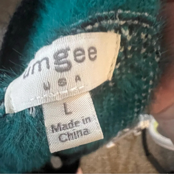 Umgee Plaid Herringbone Preppy Quirky Fuzzy Y2K Snap Button Cardigan Sweater Lg - Picture 2 of 12